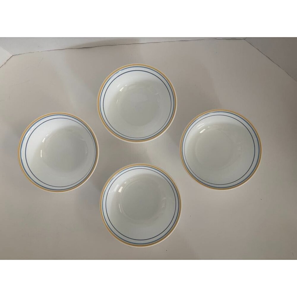 CORELLE Dessert Cereal Bowls Set Of 4 Casa Flora Blues and Yellow Rims Corning